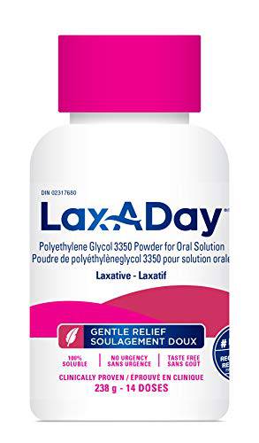 LAX-A-DAY Powder Laxative - No Taste, No Grit, No Sugar - Clinically Proven Relief of Occasional Constipation - Stimulates Bowel Movements - Prevents Gas, Cramping & Bloating (14 doses, 238 g)