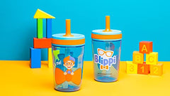 Zak Designs Blippi Kelso Toddler Cups for Travel or at Home, 15oz 2-Pack Durable Plastic Sippy Cups with Leak-Proof Design is Perfect for Kids (Blippi)