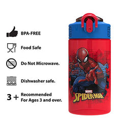 Zak Designs Marvel Spider-Man Kids Water Bottle with Spout Cover and Carrying Loop, Durable Plastic, Leak-Proof Water Bottle Design for Travel (16 oz, Non-BPA)