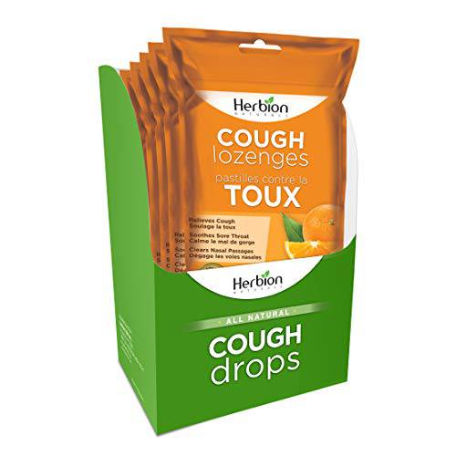 Herbion Naturals Cough Lozenges Orange Flavor | Cough Suppressant | Sore Throat Relief | Pack of 5, 125 Counts