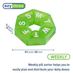 EZY DOSE Weekly Pill Organizer and Planner, Travel Pill Planner, 7-Sided, Green