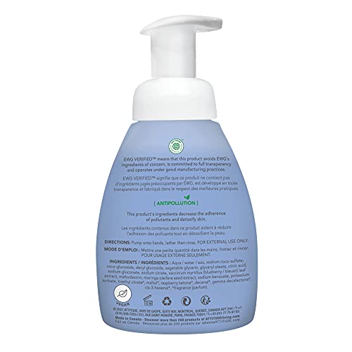 ATTITUDE Foaming Hand Soap for Kids, Hypoallergenic, EWG Verified, Plant- and Mineral-Based Ingredients, Vegan and Cruelty-free, Blueberry, 295 mL