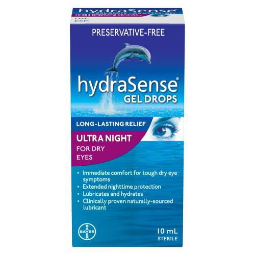 hydraSense Ultra Night Gel Eye Drops - Preservative Free Eye Drops For Dry Eyes, Immediate Comfort And Dry Eye Relief, Extended Nighttime Protection, Naturally Sourced, Can Use With Contacts, 10mL