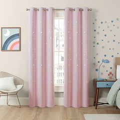 Eclipse Dreamer Star Laser Cut Room Darkening Grommet Window Curtains for Kids Bedroom or Nursery (2 Panels), 34 in x 84 in, Blush