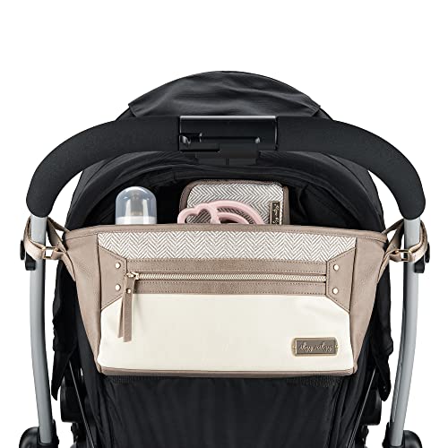 Itzy Ritzy Adjustable Stroller Caddy – Stroller Organizer Featuring Two Built-in Pockets, Front Zippered Pocket and Adjustable Straps to Fit Nearly Any Stroller, Vanilla Latte, CAD7000