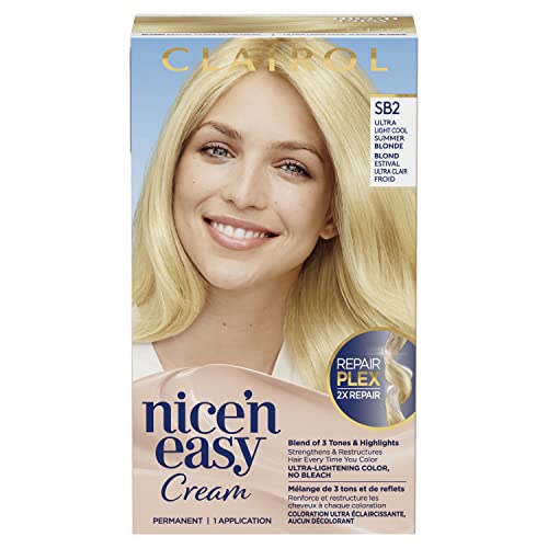 Clairol Nice'n Easy Permanent Hair Dye, SB2 Ultra Light Cool Summer Blonde Hair Color, 1 Count