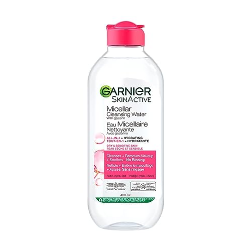 Garnier Micellar Cleansing Water, All-in-One Makeup Remover, Cleanses and Soothes Skin, Ideal for Face, Eyes & Lips, No Rinsing, For Dry & Sensitive Skin, 400ml