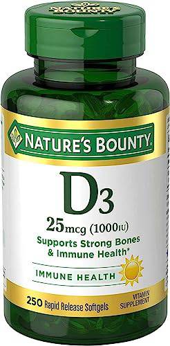 Nature's Bounty Vitamin D3 1000IU Supplement Helps Maintain Immune Function, Bones, and Teeth, 250 Softgels