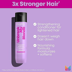 Matrix Hair Conditioner, Unbreak My Blonde Strengthening Conditioner, Repairs and Adds Softness and Shine, For Damaged, Lightened and Over Processed Hair, Sulfate-Free, 300ml (Packaging May Vary)