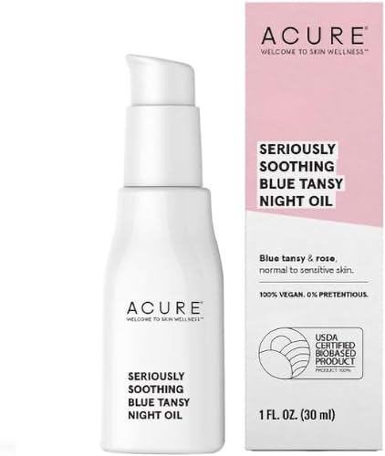 ACURE Seriously Soothing Blue Tansy Night Oil | 100% Vegan | for Dry to Sensitive Skin | Blue Tansy & Rose Oil - antioxidant rich, Soothes & Refreshes | 1 Fl Oz