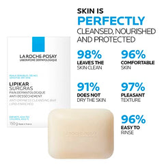 La Roche-Posay Lipid-Enriched Cleansing Bar, Lipikar Surgras Cleanser Bar Soap for Dry Skin with Niacinamide & Shea Butter, 150g