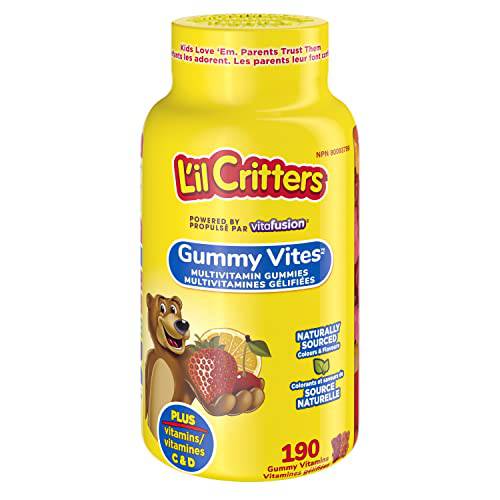 L'il Critters GummyVites Kids Complete Multivitamin Gummies, 11 Essential Nutrients, Naturally Sourced Colours & 5 Delicious Flavours, 190 Count, 3 Month Supply, Packaging May Vary