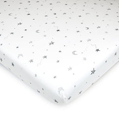 American Baby Company Printed 100% Natural Cotton Value Jersey Knit Fitted Pack N Play Playard Sheet, Grey Stars and Moon, Soft Breathable, for Boys and Girls