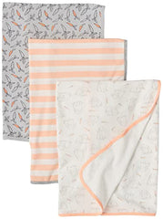 Amazon Essentials Baby Swaddle Blankets One Size, 3-Pack Grey Bunnies,