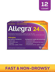 Allegra 24 Hour Allergy Medication, 120 mg, 12 Count Tablets, Non-Drowsy, Fast & Effective Multi-Symptom Relief from Seasonal Allergies, Relieves Runny Nose, Sneezing, Watery Eyes, Itchy Throat