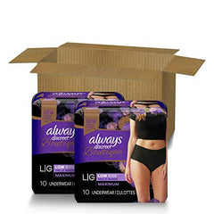 Always Discreet Boutique, Incontinence & Postpartum Underwear For Women, Maximum Protection, Large, 10 Count