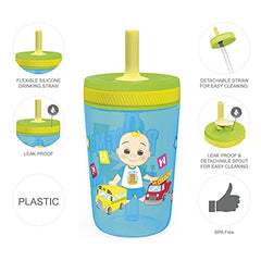 Zak Designs Cocomelon Kelso Tumbler Set, Leak-Proof Screw-On Lid with Straw, BPA-Free, Made of Durable Plastic and Silicone, Perfect Bundle for Kids (15 oz, 2pc Set)