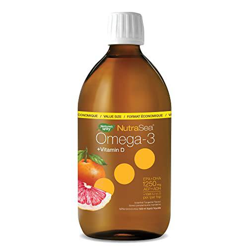 Nature's Way NutraSea Omega-3 and Vitamin D Supplement - Fish Oil with EPA and DHA – Support Healthy Heart and Brain, Help Build Strong Bones and Teeth & Help Support Immune System - Grapefruit Tangerine, 500 ml Liquid