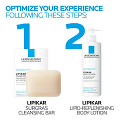 La Roche-Posay Lipid-Enriched Cleansing Bar, Lipikar Surgras Cleanser Bar Soap for Dry Skin with Niacinamide & Shea Butter, 150g