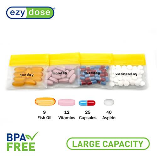 EZY DOSE Reusable 7-Day AM/PM Pill Pouch Set, Durable Multi-Purpose Travel-Sized Containers, Days of The Week Labels with Color for Easy Identification, Large Storage, Clear, BPA Free, TSA Approved