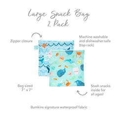 Bumkins Reusable Sandwich and Snack Bags, for Kids Lunch Bags and for Adults, Washable Fabric, Cloth Zip Bag, Dishwasher-Safe, Food-Safe BPA-Free, Fits a Bagel