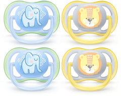 Philips Avent Ultra Air Pacifier 0-6m, elephant/lion, 4 pack, SCF085/07