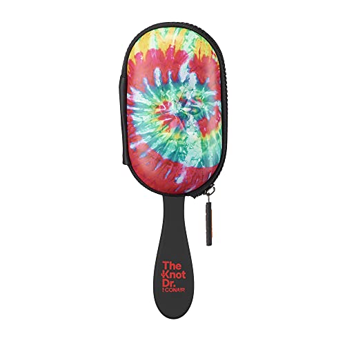 The Knot Dr. for Conair Hair Brush, Wet and Dry Detangler with Storage Case, Removes Knots and Tangles, For All Hair Types, Red Tie-Dye