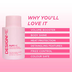 DESIGNME PUFF.ME Volumizing Shampoo | Sulfate and Paraben Free Hydrating Volume Shampoo | Colour-safe Shampoo for Instant Volume, 300mL