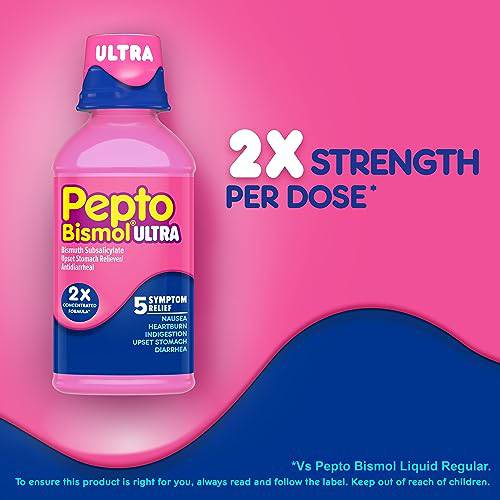 Pepto Bismol Extra Strength Liquid, 2X Concentrated Formula, Upset Stomach Relief, Diahrrhea Relief, Heartburn, Nausea, Indigestion, Upset Stomach, Original Flavour, 12oz /350mL