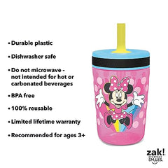 Zak Designs Disney Minnie Mouse Kelso Tumbler Set, Leak-Proof Screw-On Lid with Straw, BPA-Free, Made of Durable Plastic and Silicone, Perfect Bundle for Kids (15 oz, 2pc Set)