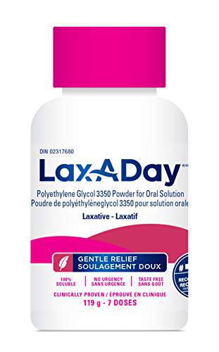 LAX-A-DAY Powder Laxative - No Taste, No Grit, No Sugar - Clinically Proven Relief of Occasional Constipation - Stimulates Bowel Movements - (7 Doses, 119 g)