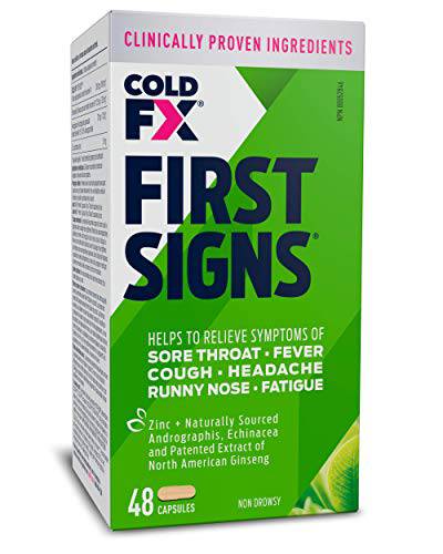 COLD-FX First Signs, Helps Relieve & Reduce Frequency, Severity & Duration of Cold and Flu Symptoms with North American Ginseng Extract, Echinacea, Andrographis & Zinc, 48 Capsules