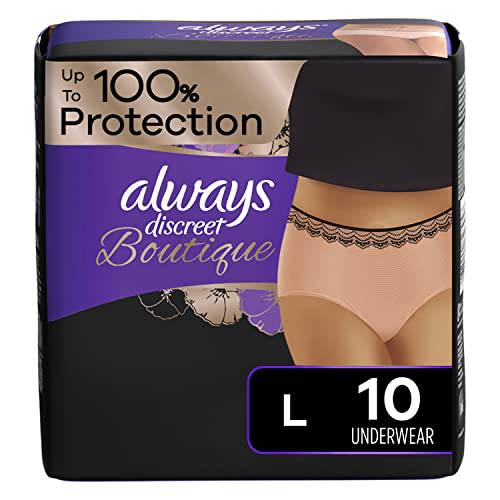 Always Discreet Boutique, Incontinence & Postpartum Underwear For Women, Maximum Protection, Large, 10 Count