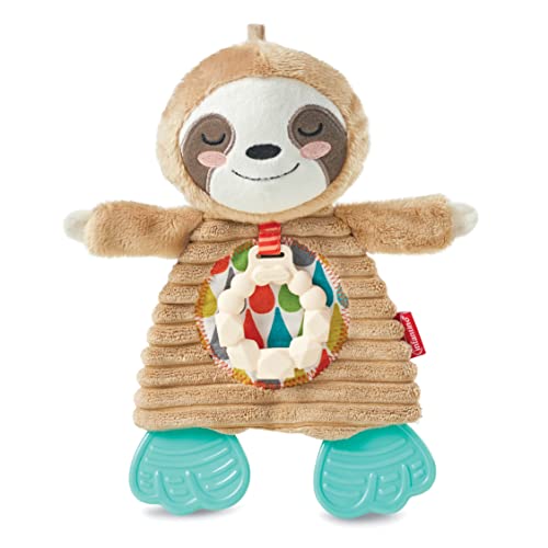 Infantino Cuddly Teether, Sleepy Sloth Character, 3 Textured Teething Places to Soothe Sore Gums, BPA-Free Silicone, Soft Fabric Textures to Explore, Crinkle Sounds to Discover, for Babies 0M+