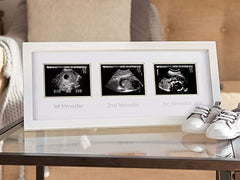 Pearhead Triple Sonogram Pregnancy Keepsake Frame, Watch Baby Grow Through all Three Trimesters - Great Gift For Expecting Parents, White