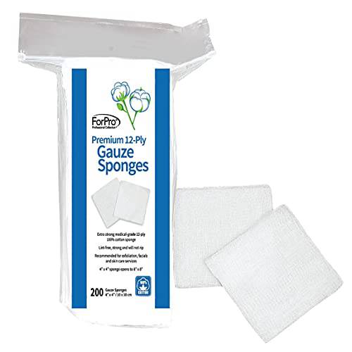 ForPro Premium 12 Ply Gauze Sponge, 4" x 4 ", 200 Count