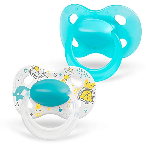 Medela Baby Pacifier | 18+ Months | BPA-Free | Lightweight & Orthodontic | 2-Pack | Turquoise Blue and White with Baby Animals