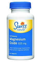 Swiss Natural – Magnesium Oxide, 835mg | High Potency & Absorption – Normal Heart Function, Nervous system, Bone Formation & Muscle Health | Non-GMO, Gluten Free | No Added Preservatives | 90 Tablets