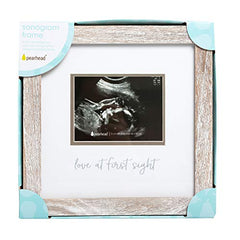 Pearhead Love at First Sight Rustic Sonogram Photo Frame, Baby Ultrasound Keepsake Picture Frame, Gender-Neutral Nursery Décor, 4" x 3" Photo Insert, Distressed Wood