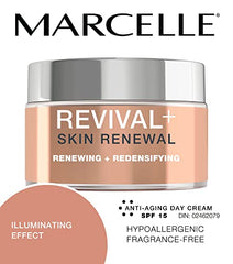 Marcelle Revival+ Skin Renewal Anti-Aging Day Cream SPF 15, All Skin Types, 45+, Redensifying, Moisturizing & Smoothing, Cruelty-Free, Hypoallergenic, Paraben-Free, Fragrance-Free, 50 mL