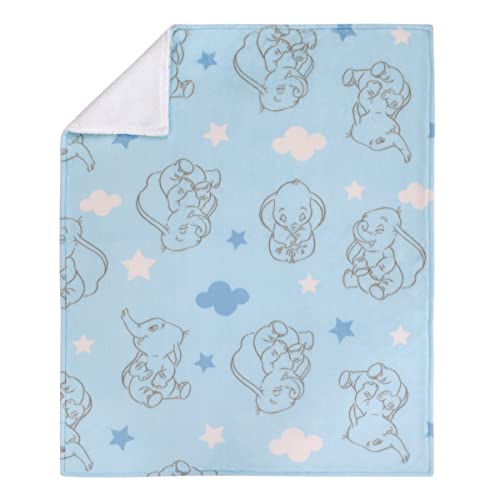 Disney Dumbo Light Blue, White and Gray Clouds and Stars Super Soft Sherpa Baby Blanket