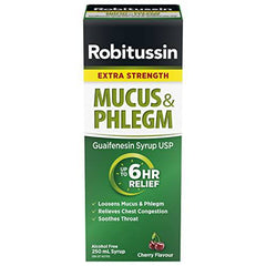 Robitussin Extra Strength Mucus & Phlegm Syrup, Alcohol Free, Cherry Flavour