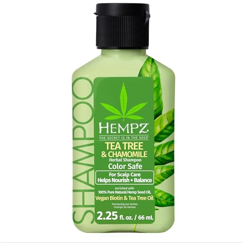 HEMPZ Tea Tree & Chamomile Herbal Hair Shampoo - Gentle Cleansing Herbal Shampoo Enriched with Chamomile, Lavender, Aloe Extracts - Travel Size 2.25 Fl OZ