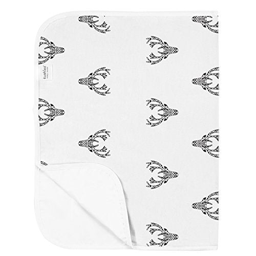 KUSHIES BABY DELUXE FLAT WATERPROOF CHANGING PAD MAT/LINER - 20" x 30" 100% COTTON FLANNEL UPPER - Black&White Deers