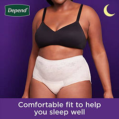 Depend Night Defense Adult Incontinence Underwear for Women, Disposable, Overnight, Extra-Large, Blush, 12 Count