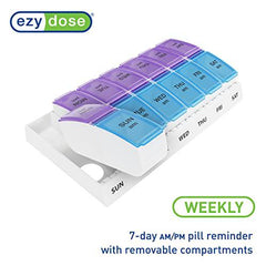 EZY DOSE Weekly AM/PM Travel Pill Organizer and Planner, Removable AM/PM Compartments, Great for Travel (Small), Dosette/Pillulier