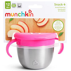 Munchkin® Snack+™ Stainless Steel Snack Catcher with Lid, 9 Ounce, Pink, 1 Pack