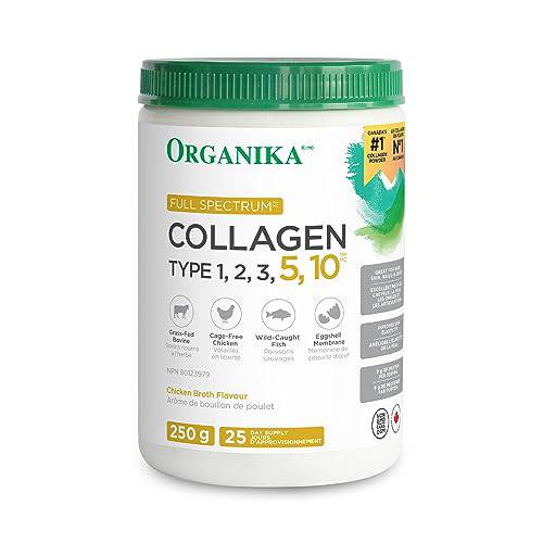 Organika Full Spectrum Collagen - Type 1,2,3,5,10 - Complete Collagen Naturally Containing Hyaluronic Acid and Elastin for Increased Hair, Skin, Nail, Joints, and Muscle Benefits - 250g, 25 Servings