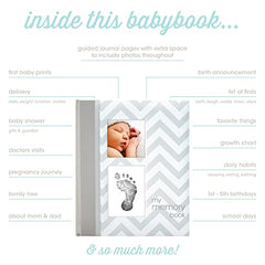 Pearhead Chevron Baby Book with Clean-Touch Ink Pad, Grey