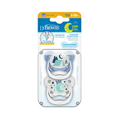 Dr. Brown's PreVent Pacifiers – Glow-In-The-Dark, Stage 2, 6-18 months, 2 Pack, Blue Camping and Moon